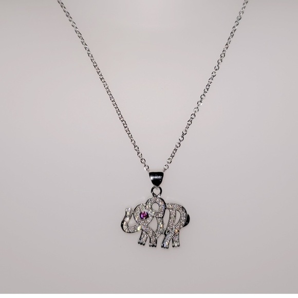 Elephant Zirconia Ruby Fine Silver Necklace - Picture 6 of 9